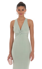Front Twist V-Neck Maxi Dress in Sage