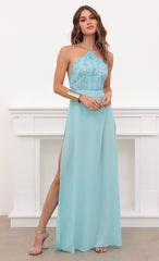 Halter Lace Dress in Aqua