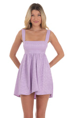 Floral Jacquard Babydoll Dress in Lavender