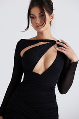 black glitter cutout mini dress