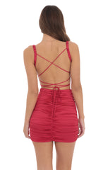 Satin Cutout Bodycon Dress in Red