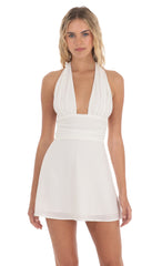 Butterfly Strap Halter Dress in White