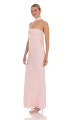 Scarf Mesh Knit Maxi Dress in Pink