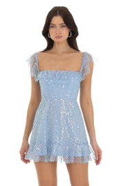 Celosia Sequin Ruffle Dress in Blue