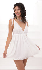 Ties A-line Dress in White