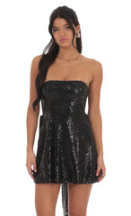Sequin Attachable Bow Dress in Black