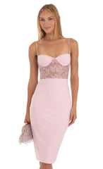 Cutout Lace Midi Dress in Pink