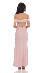 Textured Off Shoulder Maxi Dress in Blush Pink
