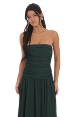 Strapless Drop Waist Maxi Dress in Green