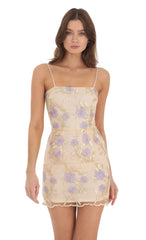 Gold Floral Mesh Dress