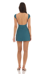 Ribbed Open Back Bodycon Dress in Teal