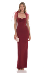 Shoulder Ties Maxi Dress in Maroon