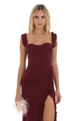 Kofi Ruffle Dress in Maroon
