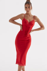 red rose satin slip dress