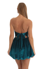 Velvet Plunge Bubble Dress in Teal