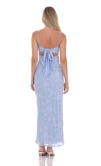 Floral Back Tie Maxi Dress in Light Blue