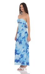 Floral Cutout Strapless Maxi Dress in Blue