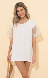 Shirt Dress in White Gold Lace