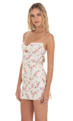 Rose Lace Front Twist Bodycon Dress in Cream