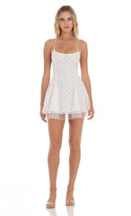 Glitter Lace Dress in White