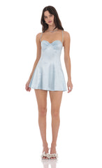 Satin Fit and Flare Dress in Baby Blue