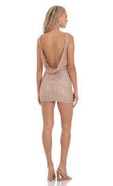 Sequin Cowl Neck Open Back in Gold