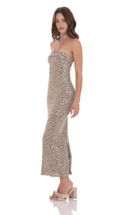 Strapless Metallic Maxi Dress in Cheetah Print