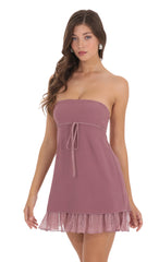 Shimmer Ruffle Strapless Dress in Mauve