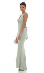 Front Twist V-Neck Maxi Dress in Sage