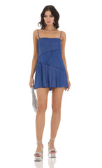 Mesh Shimmer Patchwork Mesh Dress in Blue