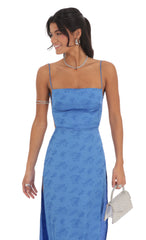 Satin Floral Maxi Dress in Blue