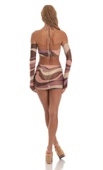 Mesh Two Piece Set in Brown Swirl