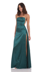 Rhinestone Satin Maxi Dress in Green