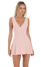V-Neck Fit and Flare Dress in Pink