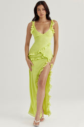 lime ruffle maxi dress