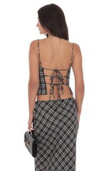 Plaid Ruched Bust Top in Black