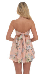 Floral Shimmer Cutout Babydoll Dress in Pink