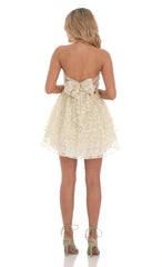 Floral Shimmer Cutout Babydoll Dress in Yellow