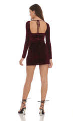 Square Neck Velvet Dress in Burgundy