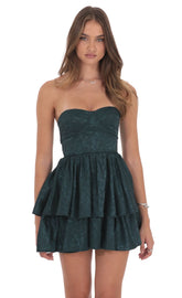 Jacquard Corset A-line Dress in Green