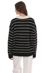 Striped Knit Rugby Jumper in Black