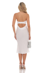 Strapless Open Back Midi Dress in White