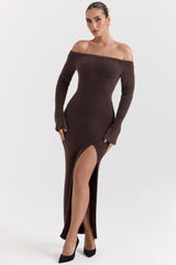 espresso knit off shoulder dress