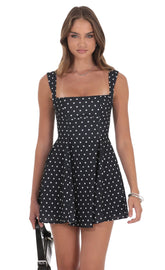 Polka Dot Fit and Flare Dress in Black