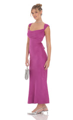 Suede Strappy Maxi Dress in Magenta