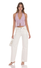 Lace V-Neck Halter Top in Lilac