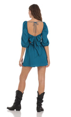 Puff Sleeve Twist Dress in Blue