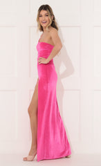 One Shoulder Velvet Maxi in Pink