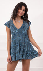 Velvet Short Sleeve Babydoll Dress in Teal