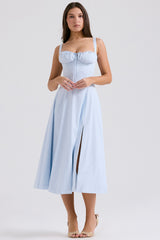 soft blue cotton bustier sundress